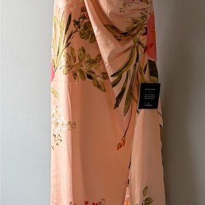Pink Floral Print Satin Midi Dress